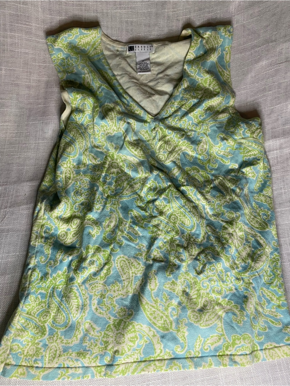 Carole Little Aqua & Lime Paisley Sleeveless V-Neck Top